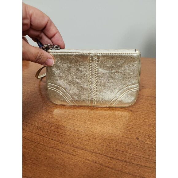 Coach Vintage Metallic Gold Leather Wristlet Purse with tag - Picture 1 of 9
